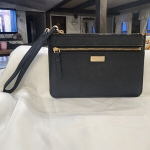 Kate Spade Black Wristlet Clutch with Gold Accents